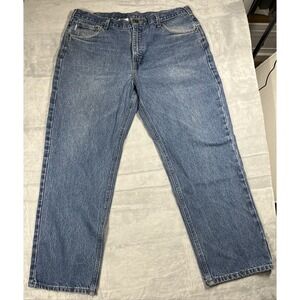 Carhartt Traditional Fit Mens Jeans 40x30 Blue Denim Cotton B180 Leather Patch